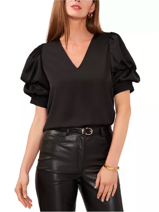 1. State Tops - 1.STATE $69 Tiered Bubble-Sleeve V-Neck Blouse L - NWT